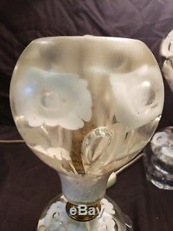 Set of 3 St Clair Table & Hall Lamps White Trumpet Flowers Paperweight Art Glass