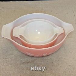 Set of 3 Vintage Pyrex Pink Cinderella Gooseberry Mixing Bowls 441 442 & 444