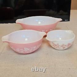 Set of 3 Vintage Pyrex Pink Cinderella Gooseberry Mixing Bowls 441 442 & 444