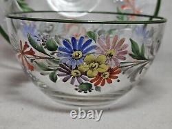 Set of 4 Antique Floral Hand Painted Enameled Bowls & Underplates