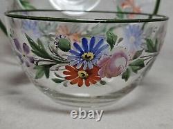 Set of 4 Antique Floral Hand Painted Enameled Bowls & Underplates