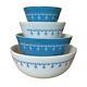 Set of 4 Vintage Pyrex Blue Garland Snowflake Nesting Mixing Bowls