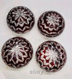 Set of 4 vintage cranberry cut crystal bowls, 3-inch height, 2-inch mouth, cut