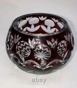 Set of 4 vintage cranberry cut crystal bowls, 3-inch height, 2-inch mouth, cut
