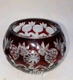 Set of 4 vintage cranberry cut crystal bowls, 3-inch height, 2-inch mouth, cut