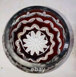 Set of 4 vintage cranberry cut crystal bowls, 3-inch height, 2-inch mouth, cut