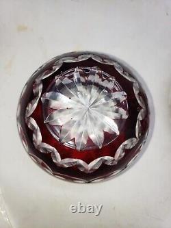Set of 4 vintage cranberry cut crystal bowls, 3-inch height, 2-inch mouth, cut
