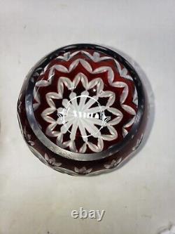 Set of 4 vintage cranberry cut crystal bowls, 3-inch height, 2-inch mouth, cut