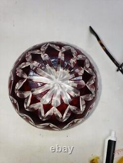 Set of 4 vintage cranberry cut crystal bowls, 3-inch height, 2-inch mouth, cut