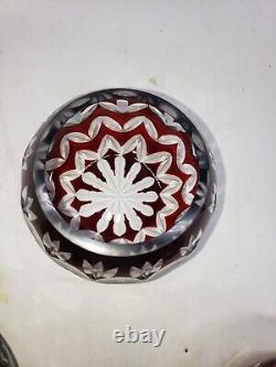 Set of 4 vintage cranberry cut crystal bowls, 3-inch height, 2-inch mouth, cut