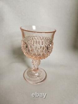 Set of 8 Vintage Pink Indiana Glass Diamond Point Wine Glasses 5.5x3