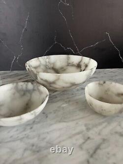 Set of Three (3) Vintage Italian Genuine Alabaster Hand Carved Nesting Bowls