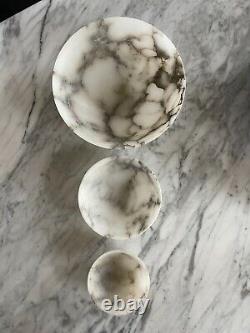 Set of Three (3) Vintage Italian Genuine Alabaster Hand Carved Nesting Bowls