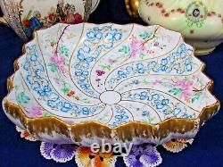 Sevres France Painted Blue Bows Pink Roses Heavy Gold Floral Serving Bowl