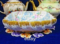 Sevres France Painted Blue Bows Pink Roses Heavy Gold Floral Serving Bowl