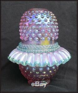 Shelly Fenton Glass Violet Green Iridescent 3 Piece Hobnail Fairy Lamp Light