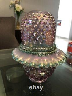 Shelly Fenton Signed Lavender Iridescent 3 Piece Hobnail Fairy Lamp Light