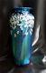 Signed 12-1/2 Orient & Flume Blue Iridescent Studio Art Glass Vase Hawthorne