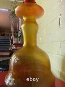 Signed Blenko Blown Glass Floor Bottle Amberina Vase With Stopper Wayne Husted