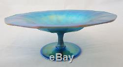 Signed Carder Steuben Blue Aurene Art Glass Ribbed Bowl Compote 8 #2760