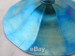 Signed Carder Steuben Blue Aurene Art Glass Ribbed Bowl Compote 8 #2760