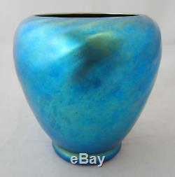 Signed Carder Steuben Blue Aurene Art Glass Swirl Vase 6.5 #6031