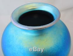 Signed Carder Steuben Blue Aurene Art Glass Vase 10-1/4 #2683