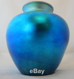 Signed Carder Steuben Blue Aurene Art Glass Vase 10-1/4 #2683