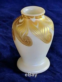 Signed Decorated Steuben Aurene 3.5 Art Glass Cabinet Vase Rare No Reserve