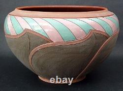 Signed Don Cornett Polychrome Incised 16 Ceramic Pot 70's