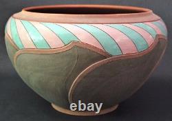 Signed Don Cornett Polychrome Incised 16 Ceramic Pot 70's