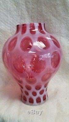 Signed Fenton Cranberry Coin Dot Vase. #1395 of 1750 Made. Mint