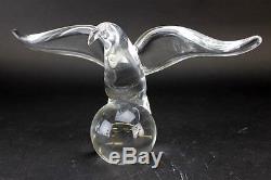 Signed Steuben Crystal American Eagle on Globe Studio Blown Art Glass Sculpture