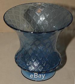 Signed Steuben French Blue Silverina Air Trap Vase with Mica Flecks LOOK