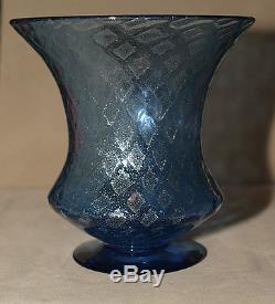 Signed Steuben French Blue Silverina Air Trap Vase with Mica Flecks LOOK