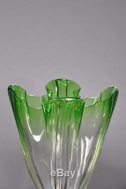 Signed Steuben Grotesque Crystal Vase Green To Clear
