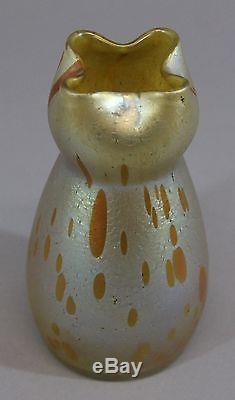 Small Antique Loetz Czech Bohemian Art Glass Vase, Oil Spot Iridescent NR