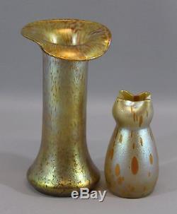 Small Antique Loetz Czech Bohemian Art Glass Vase, Oil Spot Iridescent NR