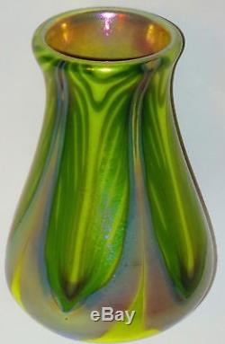 Small Tiffany Favrile Glass Decorated Vase in Rare Chartreuse Color