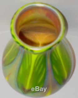 Small Tiffany Favrile Glass Decorated Vase in Rare Chartreuse Color