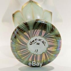 Spectacular Sgnd. QUEZAL Hooked Pulled Feather Iridescent Art Glass Vase c. 1910