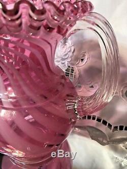 Spiral Optic Cranberry LEMONADE SET Swirl PITCHER 6 TUMBLERS Pink Fenton