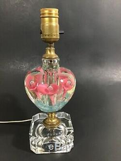 St. Clair Art Glass Pink Flowers Paperweight Table Lamp