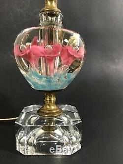 St. Clair Art Glass Pink Flowers Paperweight Table Lamp