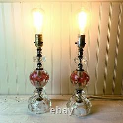 St. Clair paperweight boudoir lamp pair art glass trumpet flower lamp