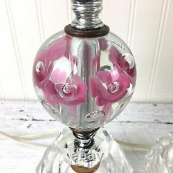 St. Clair paperweight boudoir lamp pair art glass trumpet flower lamp