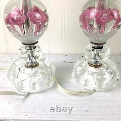 St. Clair paperweight boudoir lamp pair art glass trumpet flower lamp