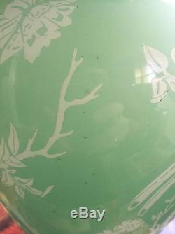 Steuben Acid Etched Green Jade Over Alabaster Art Glass Vase As Lamp