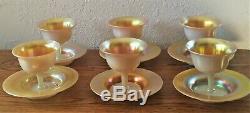 Steuben Art Glass Gold Aurene Pedestal Sherbet Bowl & Underplates 2680 (1 of 5)