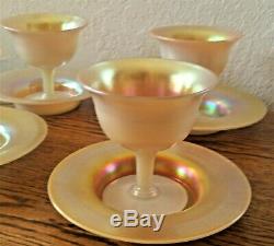 Steuben Art Glass Gold Aurene Pedestal Sherbet Bowl & Underplates 2680 (1 of 5)